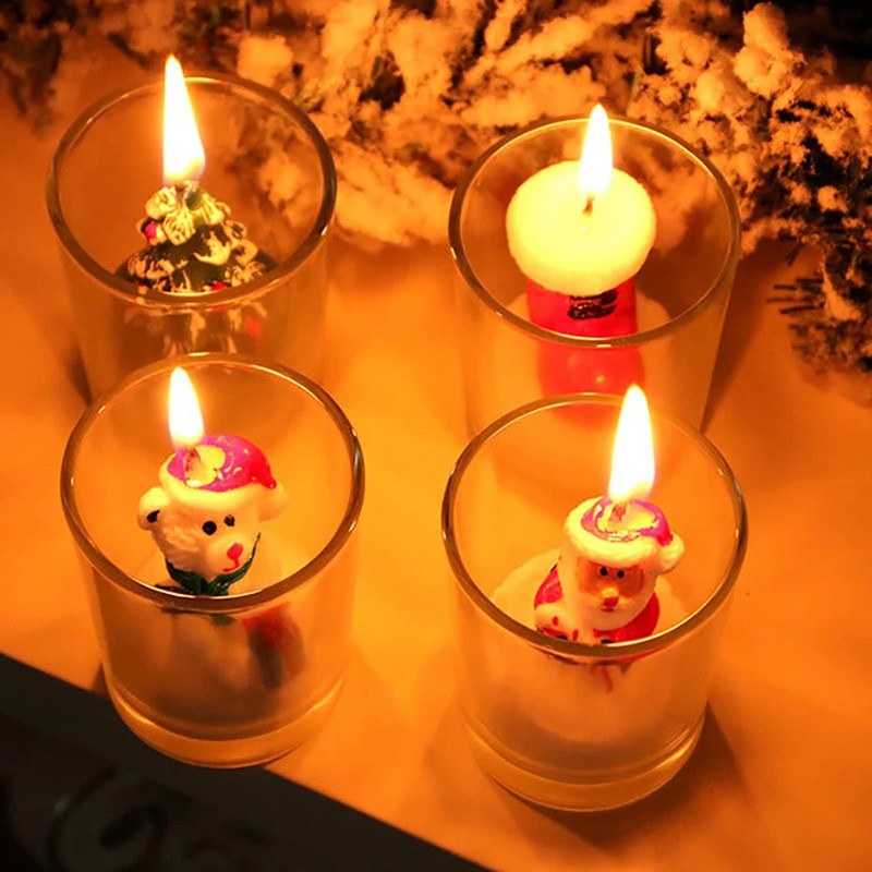 

12pcs/set Christmas Candles Gifts for Woman Glass Cup Candle for Christmas Party Decorations Tree,Santa Claus,Snowman