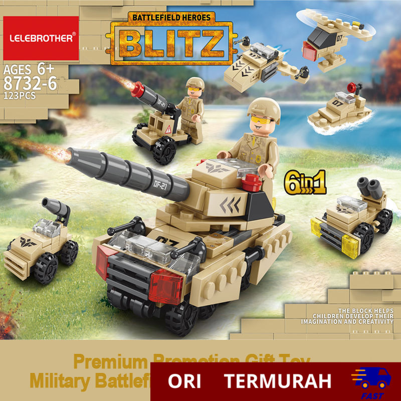 LELE BROTHER Mainan Balok Susun Tank Militer 6 in 1 LEGO 123 Bricks - 8732-6