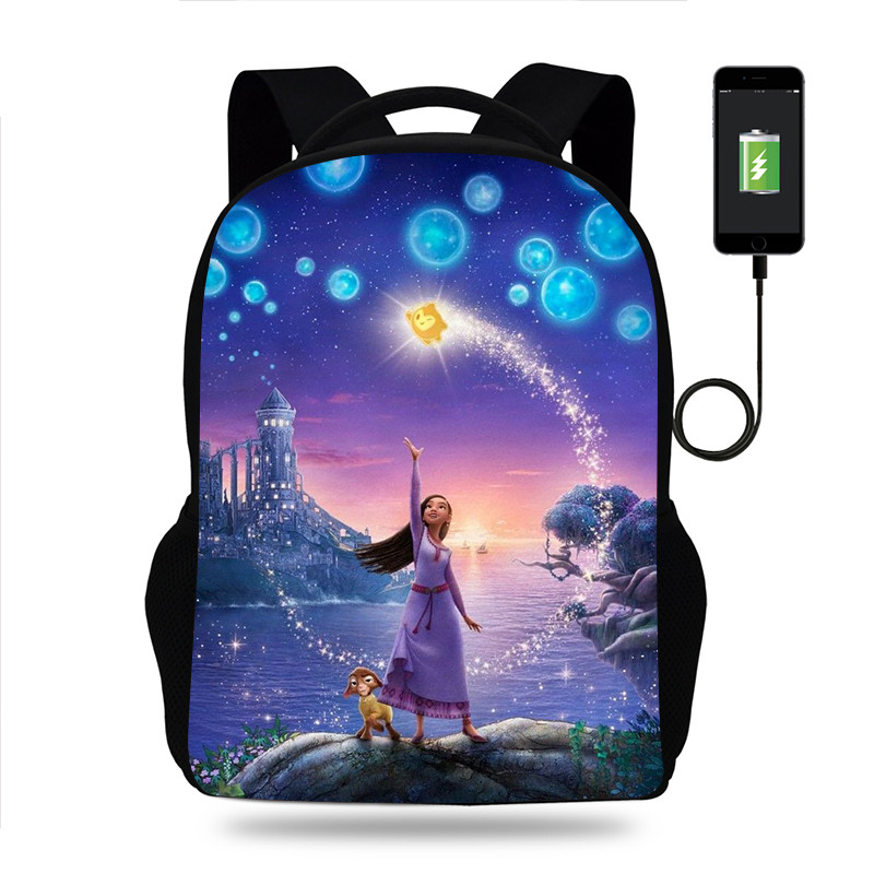 Disney Wish Backpack Boys Girls School Bag Teenager Book Bags Men Women Rucksack USB Travel Knapsack
