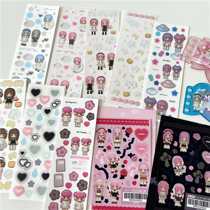 

SKYSONIC BOBO Coral Full Set Series Decorative Stickers Sweet Girl Sub Korean DIY Sticker Journal Junk Agenda Stationery Suppl
