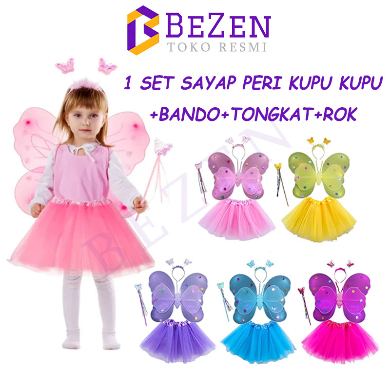 1 SET SAYAP PERI KUPU KUPU+BANDO+TONGKAT+ROK/sayap peri kupu kupu/non led set bando tongkat/sayap pe