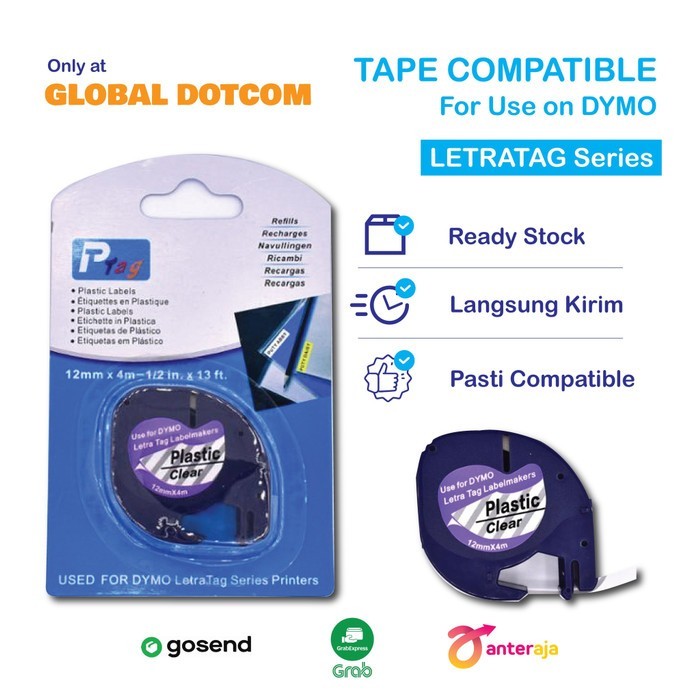 

CARTRIDGE PITA TAPE TINTA DYMO LETRATAG LABEL TAPE CLEAR PLASTIC 12MM