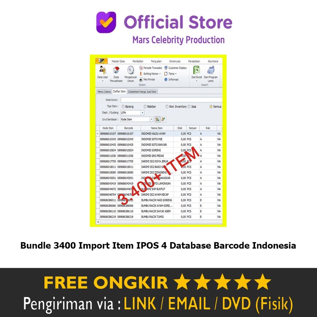 Bundle 3400 Import Item IPOS 4 Database Produk Barcode Indonesia Program Kasir Toko POS