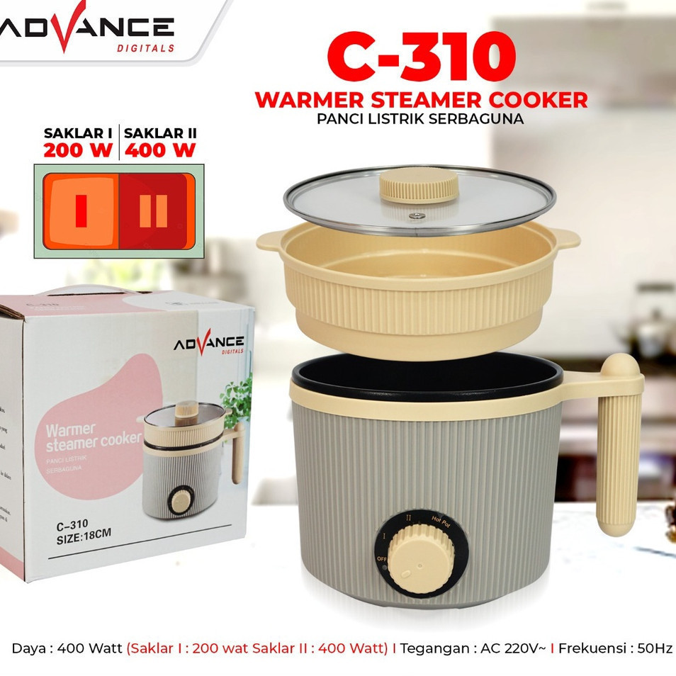 Panci Listrik multiungsi / panci Listrik Low watt Advance C310 dengan Steamer