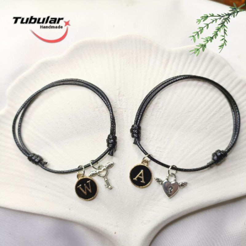 TERMURAH PACKING PAKE BOX HAW_COLLECTION  || Gelang Couple Costum Inisial Gembok Kunci 1 pasang Cope