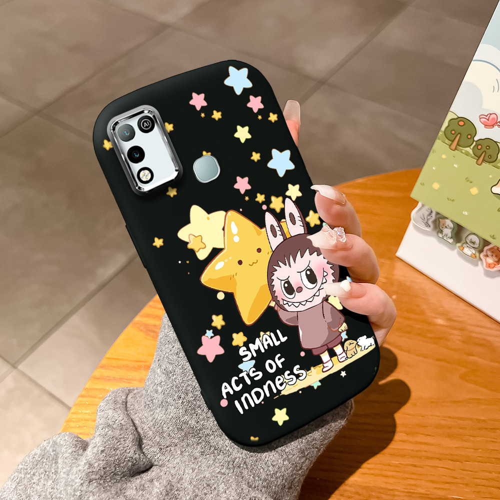 Infinix Hot 10 Play 11 Play Cute Labubu Stars Pattern Silver Edge Lens Soft Silicone Phone Case HP S