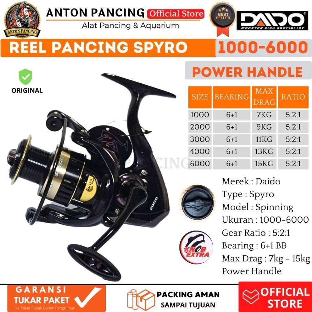Reel Pancing Daido Spyro Power Handle Alumunium Spool 1000 2000 3000 4000 6000