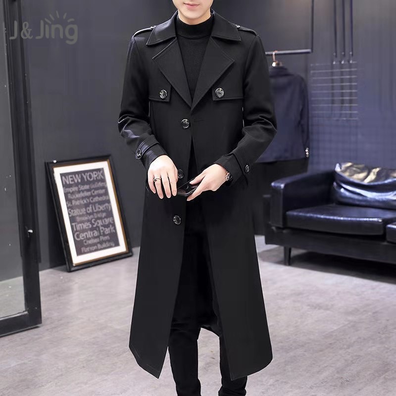 Jaket Jubah Pria Panjang Kelutut Korea Hitam Polos Coat Premium Import