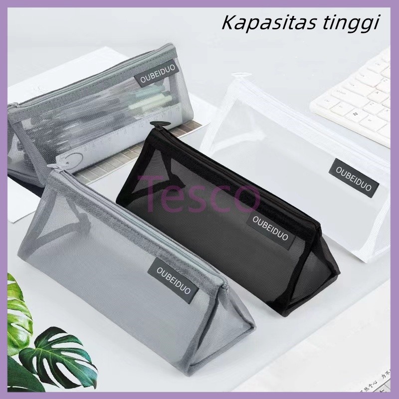 

Tesco mesh pencil case/Tempat pensil jala berkapasitas besar transparan sederhana / tas alat tulis segitiga tiga dimensi