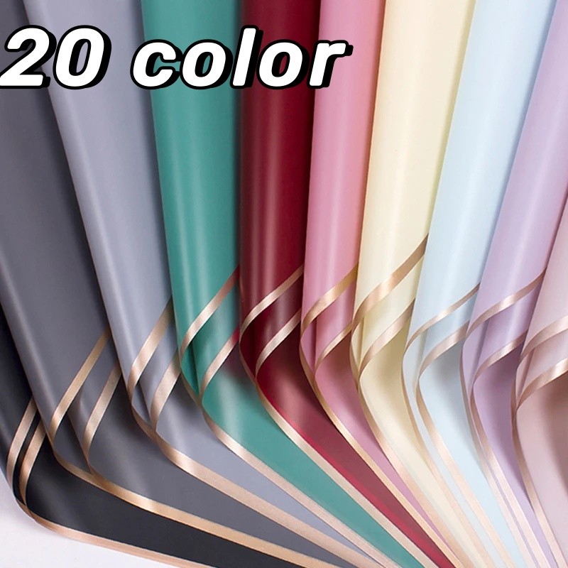 

20 PCS Solid Color Gold Border Flower Wrapping Paper Waterproof Translucent Bouquet Wrapping Paper Wedding Handmade Gift Bouquet