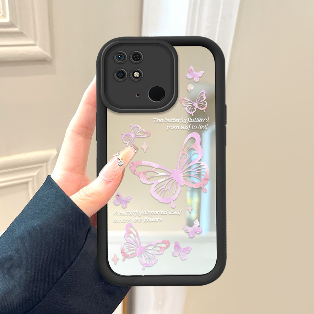 Casing Hp Untuk Redmi 10C Soft Phone Case Cesing Soft Cover Pink Butterfly 8027 Mode Mirror Kesing J