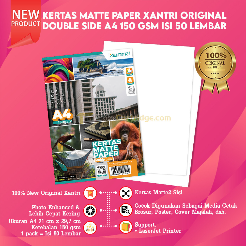 Matte Paper Double Side A4 50 sheet 150gsm, Kertas Matte Paper A4 150 gsm