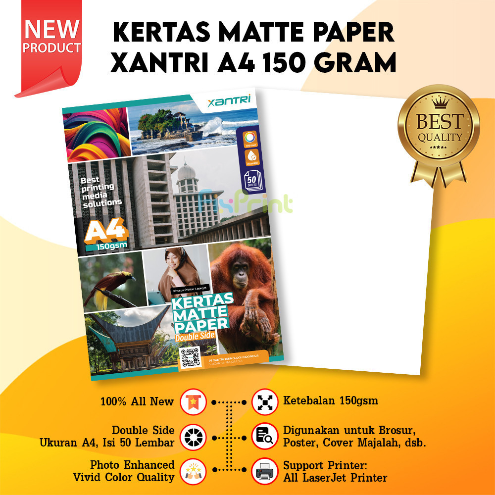 Matte Paper Double Side A4 50 sheet 150gsm, Kertas Matte Paper A4 150 gsm Paper Double Side 150gsm p