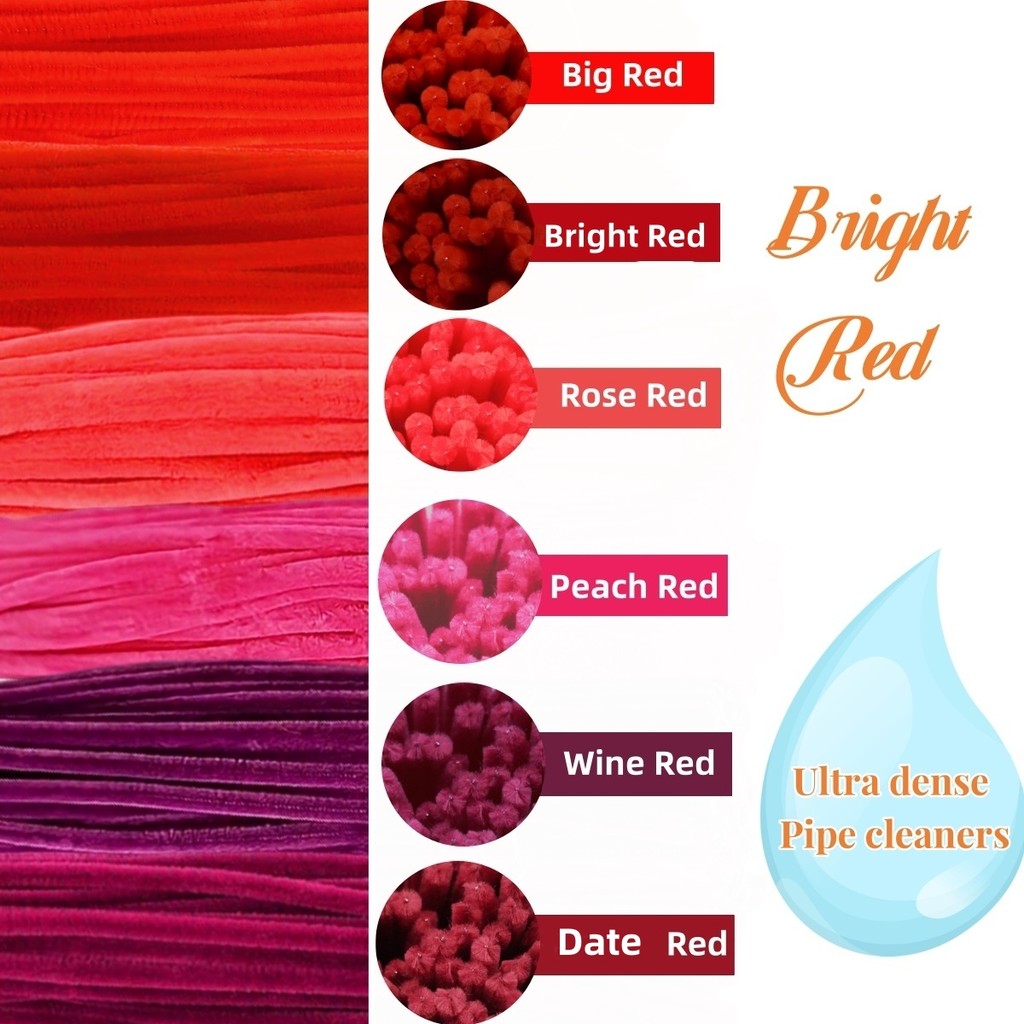 

200 PCS Red Pipe Cleaners Chenille Stem, Chenille Stems Pipe Cleaner, Red Pipe Cleaners Crafts Supplies for DIY Arts Decoration