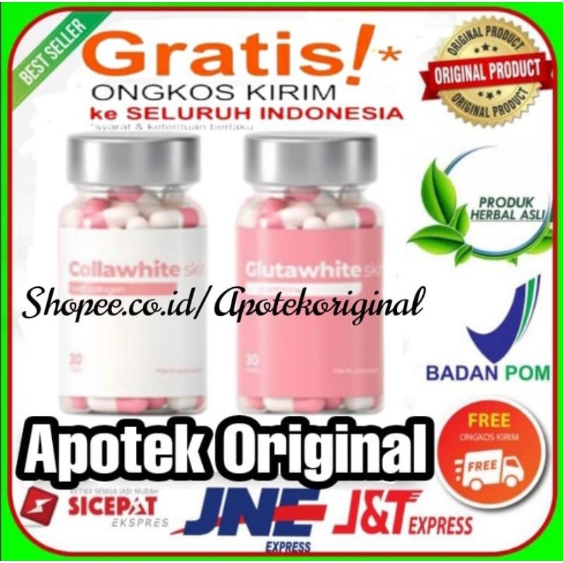 Obat GlutaWhite Skin Original Extra Collagen Pemutih Kulit & Badan Suplemen Herbal Glutaindo Asli