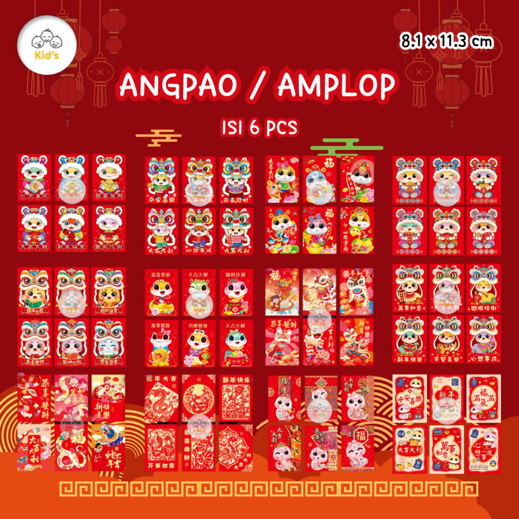 

ANGPAO IMLEK MERAH 2025 / ANGPAU IMLEK ISI 6 Shio Ular Hongbao Angpau