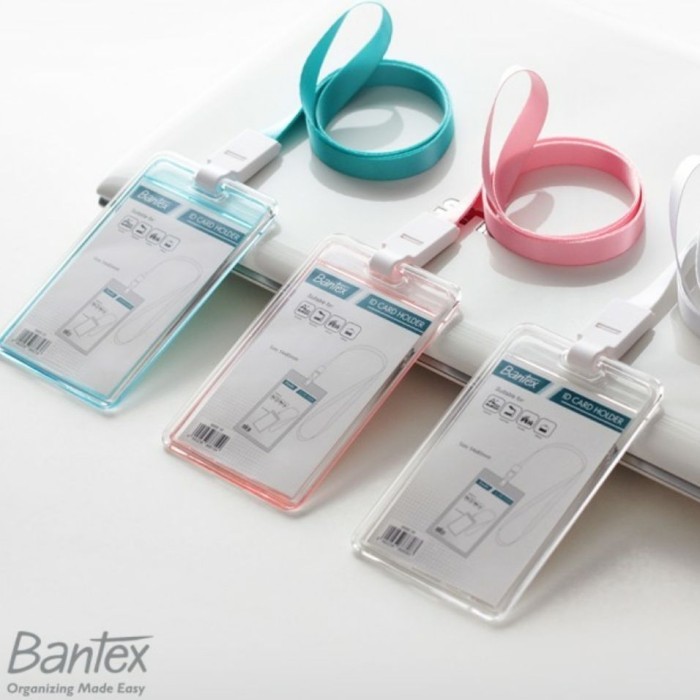 

⭐BISA COD⭐ ID card case holder transparant color Bantex 8868 potrait lanyard Merah Muda