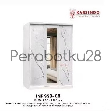 [PERABOTKU28} Lemari Pakaian 3 Pintu Plat Besi Brankas - Lemari Baju Import Metal 150cm - Sliding