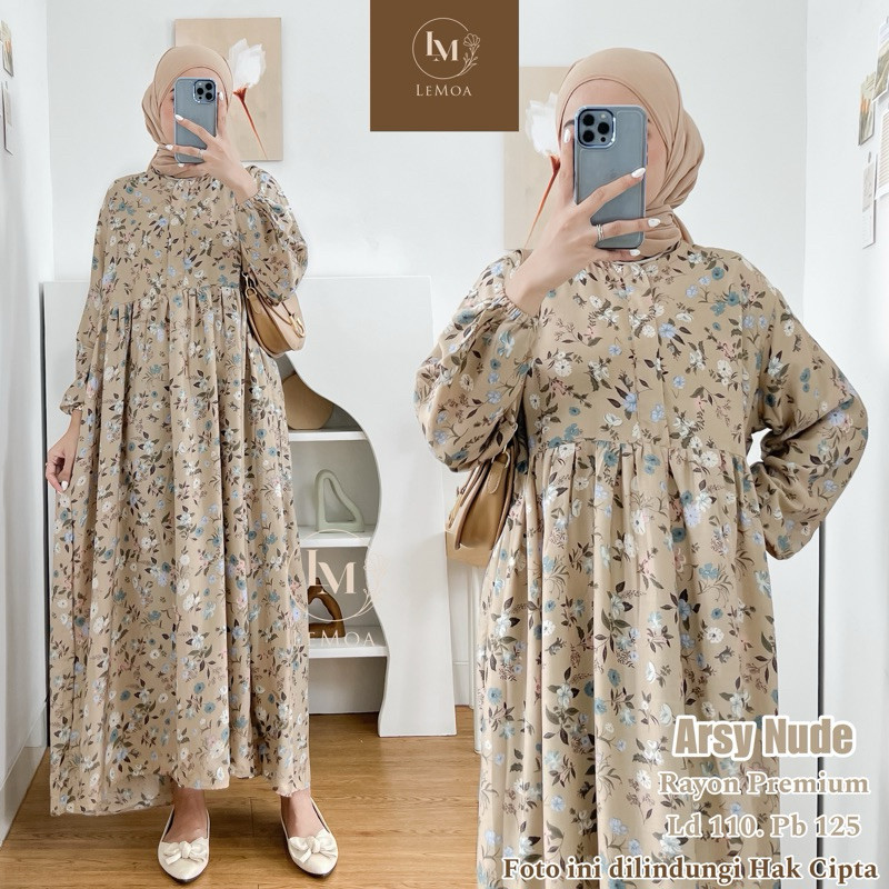Batik A&f - Arsy Midi Dress Rayon Motif Bunga by Lemoa Bahan Rayon Premium Terlaris Ld 110 Pb 125 Ka