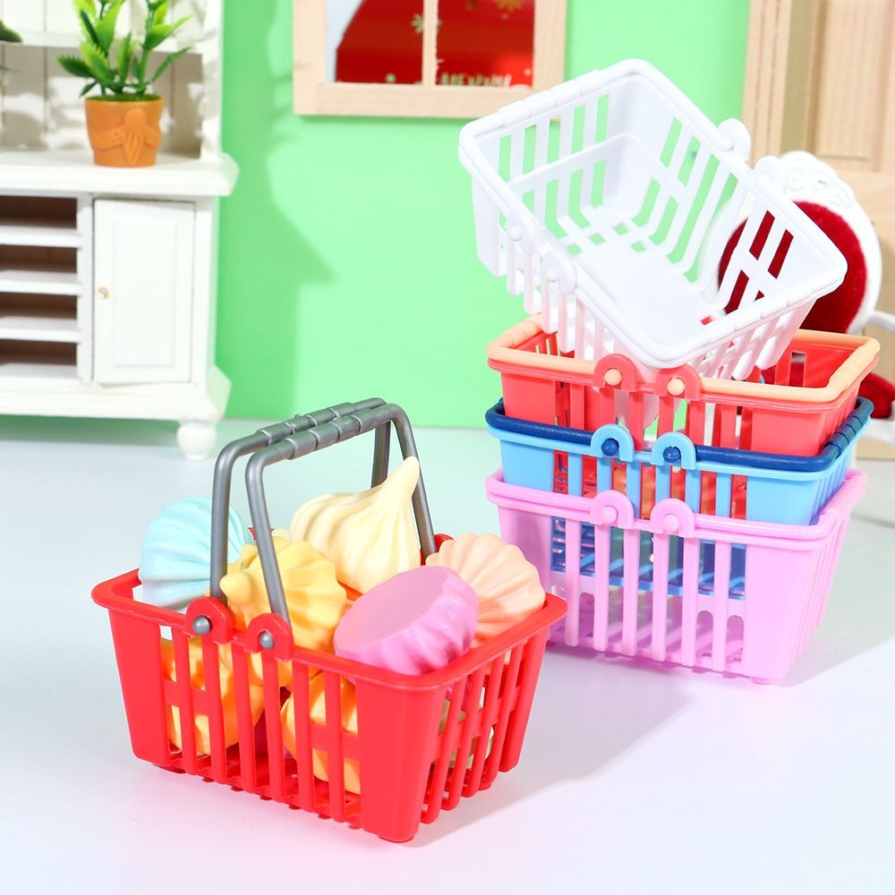 Plastic Miniature Food Basket Mini Shopping Hand Basket Model Pretend Play Toys Doll House Furniture
