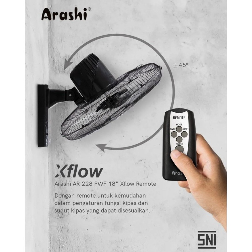 Arashi Kipas Angin Dinding AR 228 PWF 18 Inch Xflow + Remote
