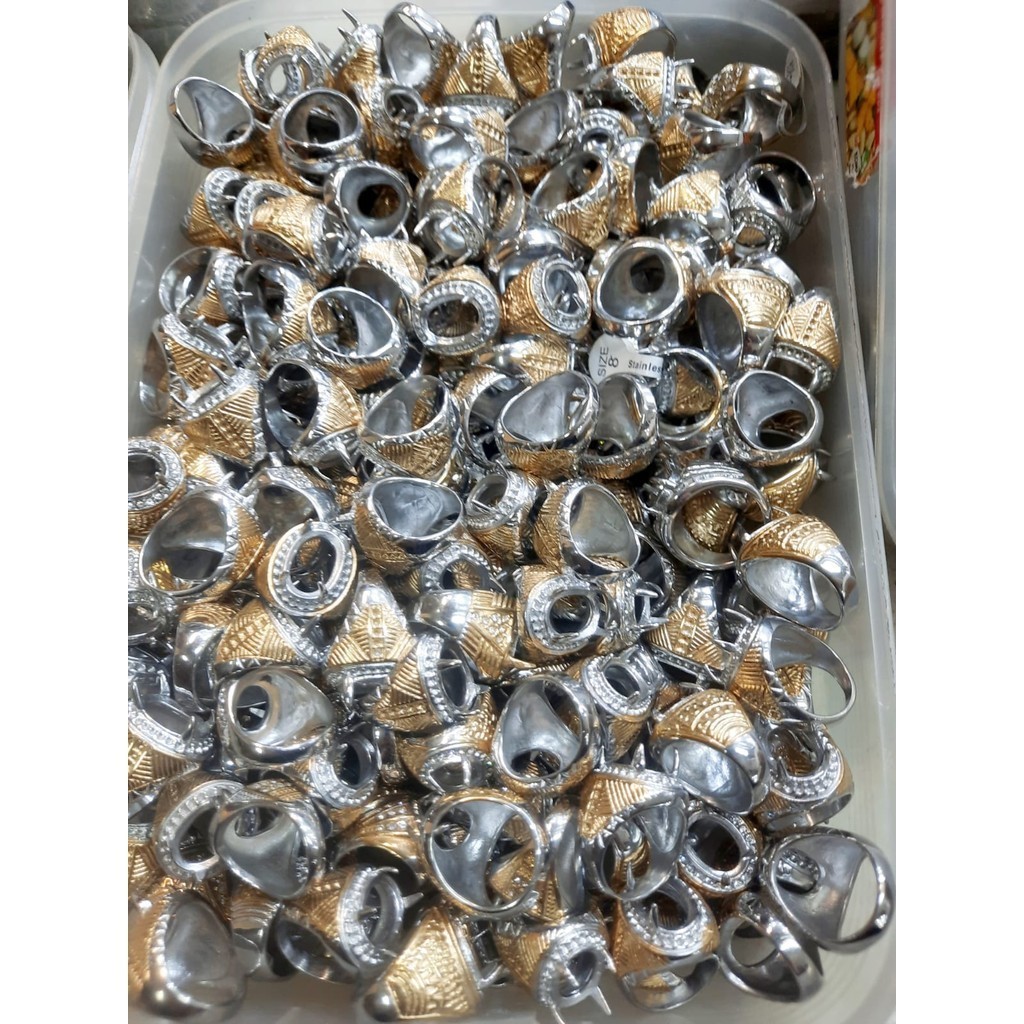 COD HARGA GROSIR. 10 Pcs Emban Ring Cincin TITANIUM TEBAL Kombinasi Warna SILVER GOLD Ring Batu Akik