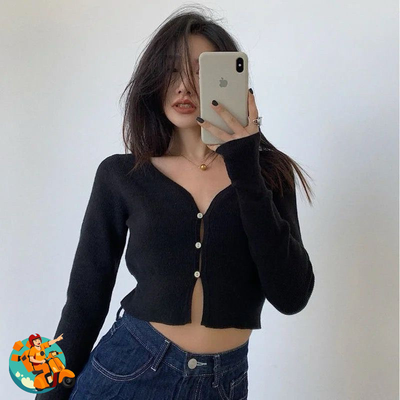 Cardigan Blazer Knitted Long Sleeve Crop Top Blazer Kardigan Rajut Lengan Panjang Kancing Rajut Teba