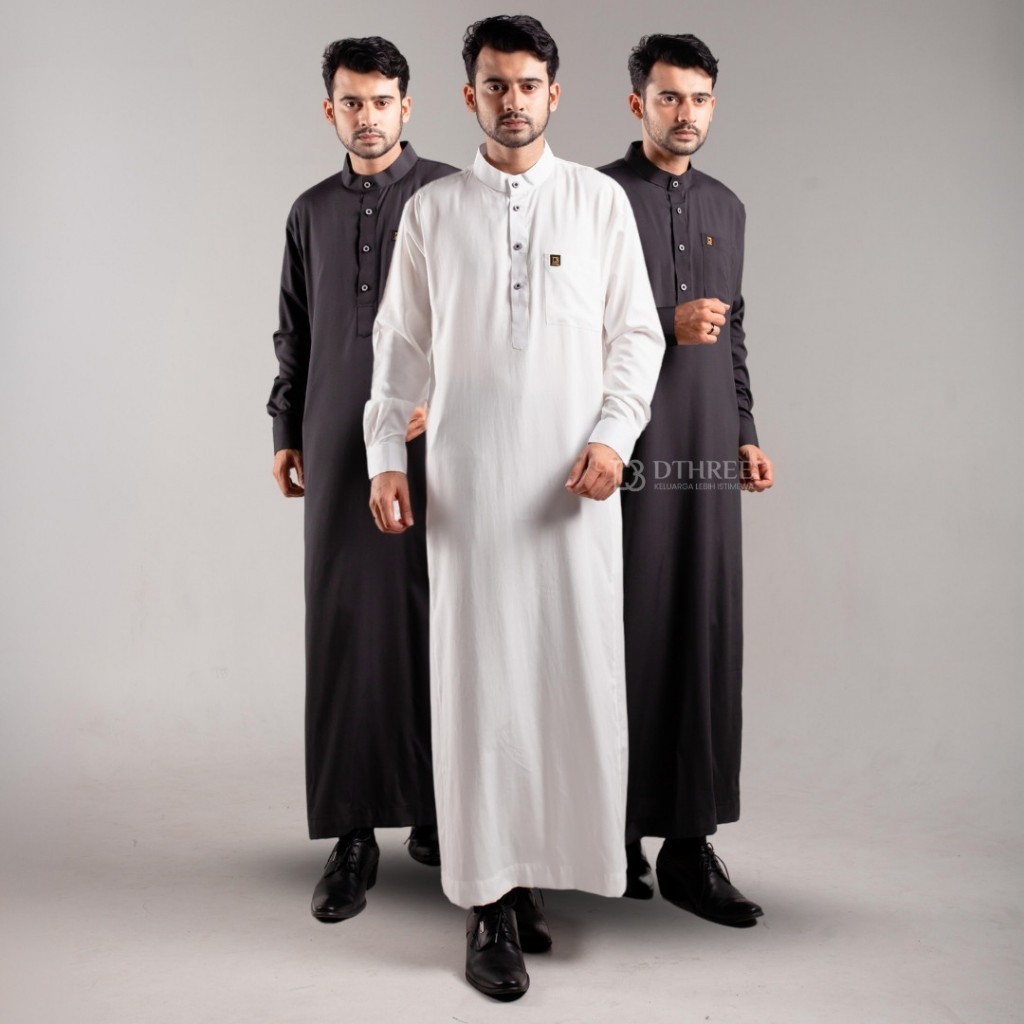 [TOP RATED] Dthree - Rumi Jubah ( Putih ) Thobe Slim fit Dewasa Lengan Panjang | Jubah Pria Dewasa |