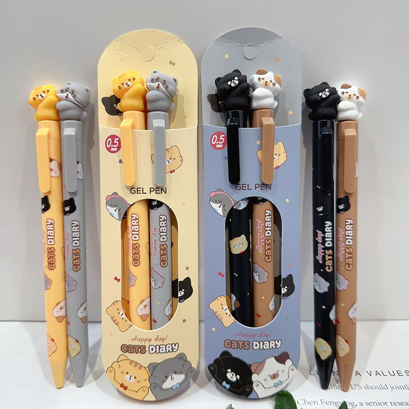 

2pcs Cute Cat Pens Aesthetic Black Ink Gel Pen Ballpoint Pen Stationery Office Accessories School Supplies Kit Gift