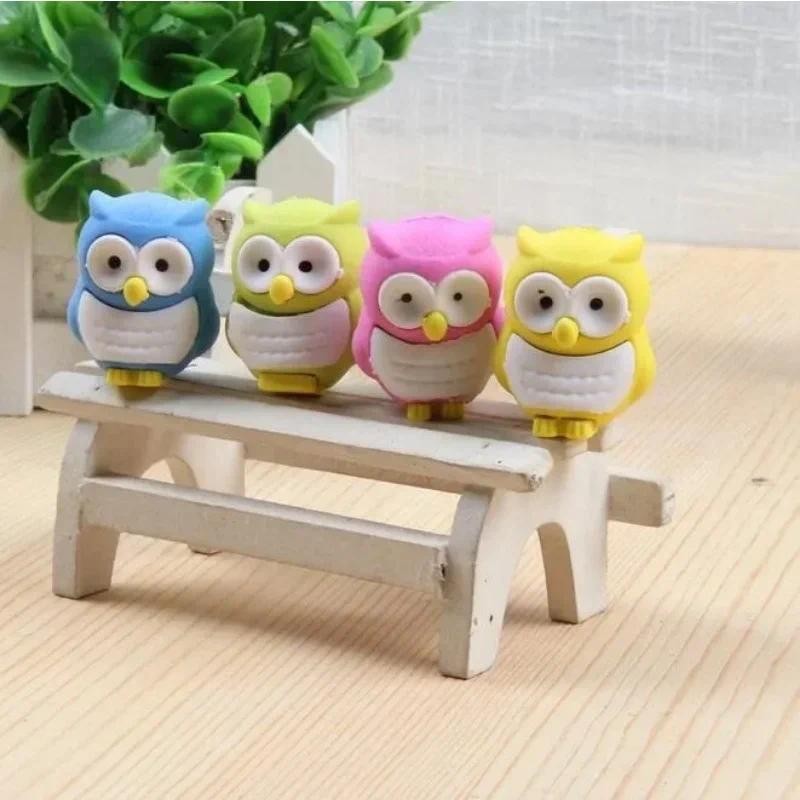 

2pcs/lot students' gift prize Children's Kawaii 3D Owl toys office school supplies educational design non-toxic eraser