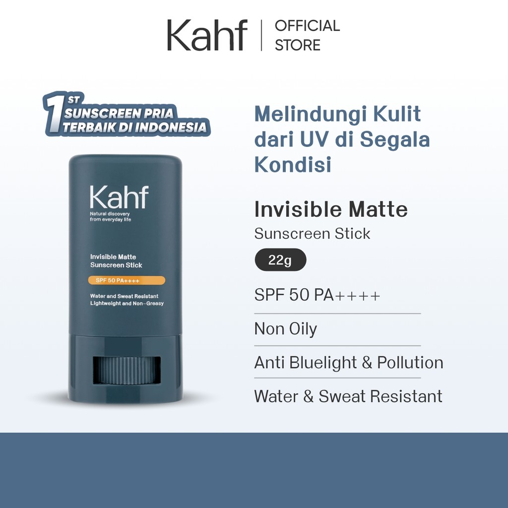 Kahf Sunscreen Stick Invisible Matte SPF 50 PA++++ 22 g - Sunscreen Perawatan Wajah Pria - Suitable 
