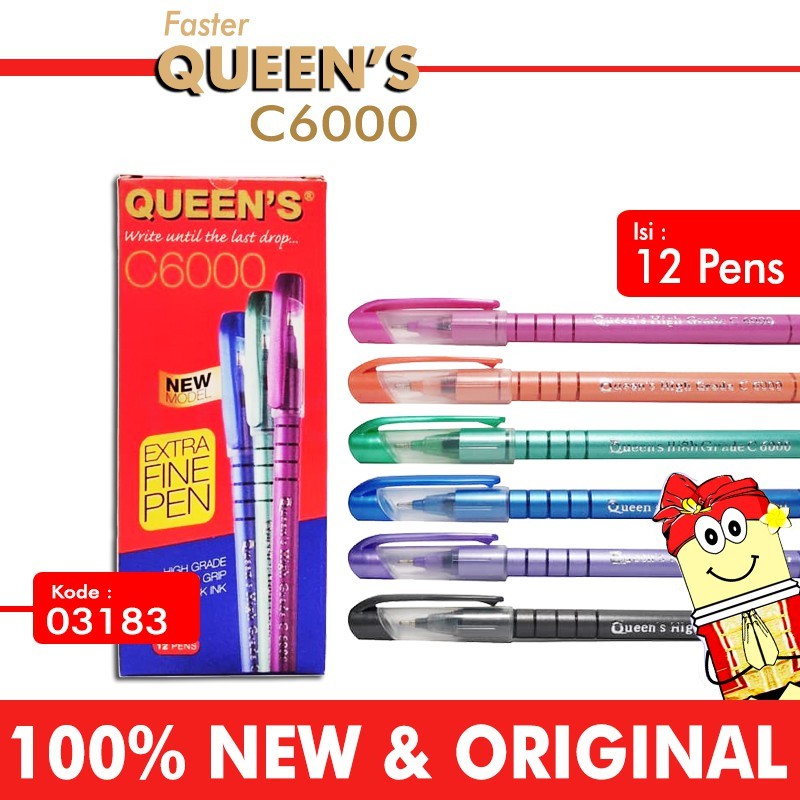 

(COD) Pulpen Ballpoint Pena Faster Queen's C6000 Extra Fine 0.7 mm Hitam 12 pcs