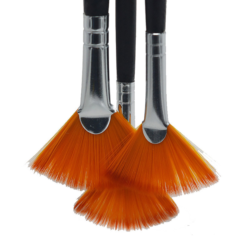 

3Pcs/Set Kids Student fan shap Gouache Painting Pen Nylon Hair Wooden Handle Paint Brush set Drawing Art Supplies