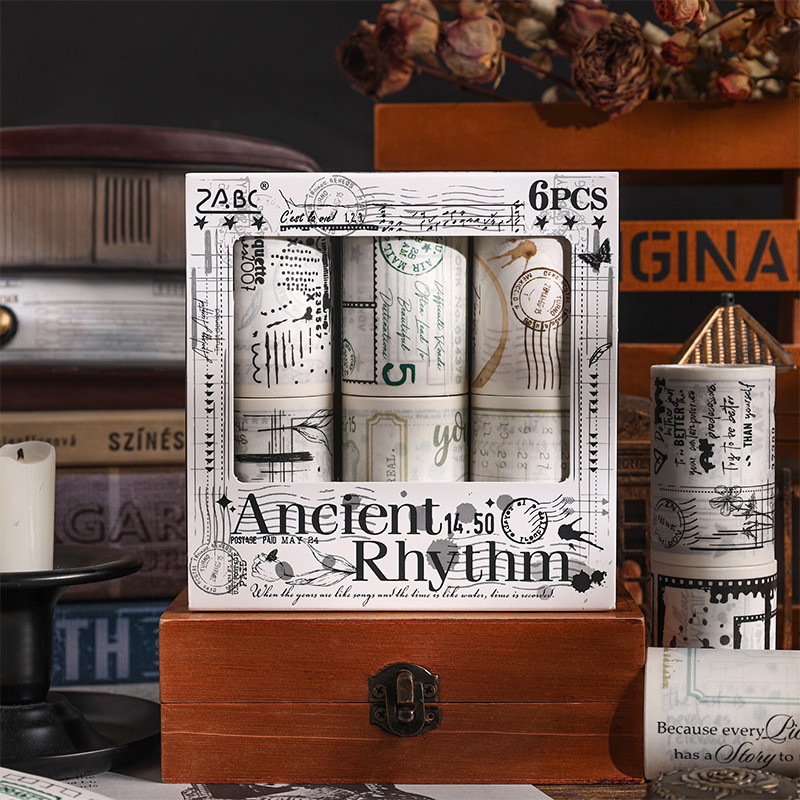 

Bview Art Vintage English Scrapbook Washi Tape Kit with Scenic Stickers - DIY Journal Decoration Craft Supplies (1 Box Set)
