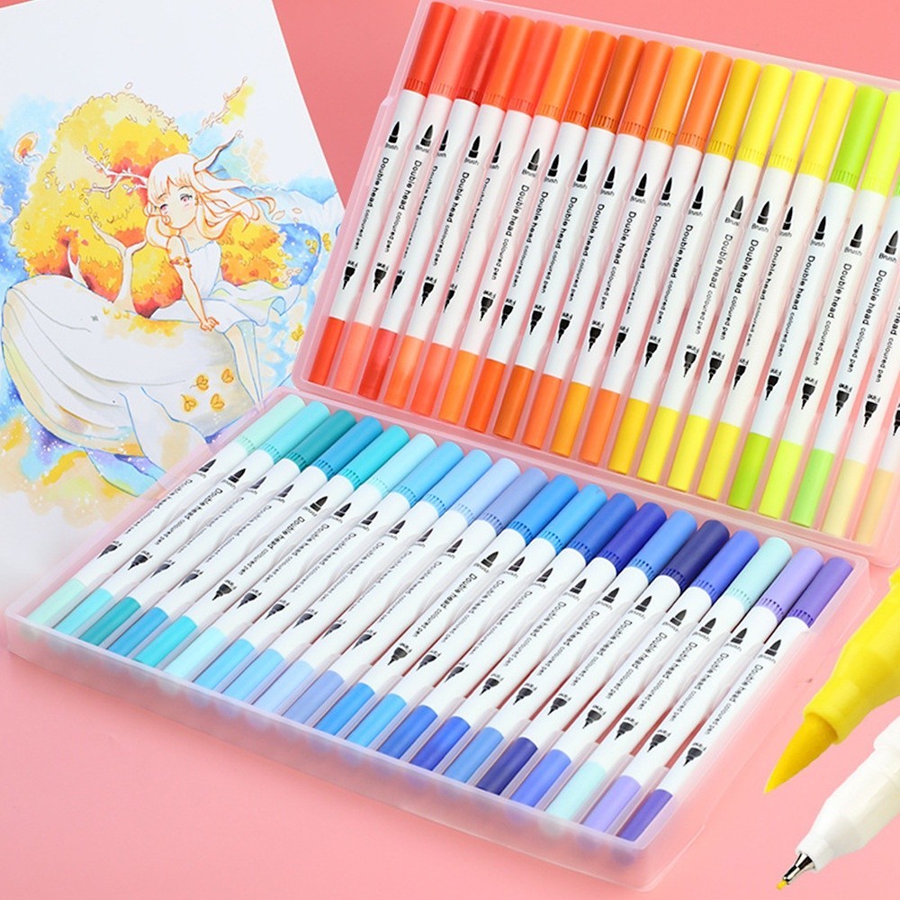 

D3W! [DOTDING] Brush Pen Double Tip Set 12-80 Warna - Spidol Drawing Waterproof dengan 2 Ujung