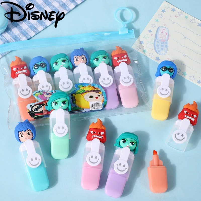 

6pcs Disney ide Out Doll Bagged Mini Highlighter Cartoon 6color Diy Handbook Pen Student Marker Supplies Stationery Wholesale