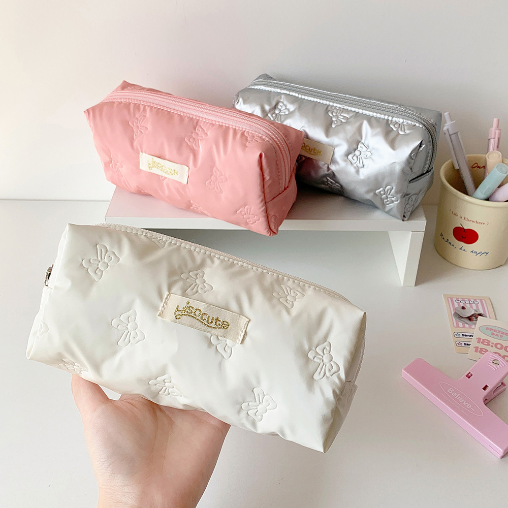 

Style PU Leather Bowknot Embroidery Pencil Case Waterproof Durable Student Stationery Storage Bag Portable Cosmetic Bag