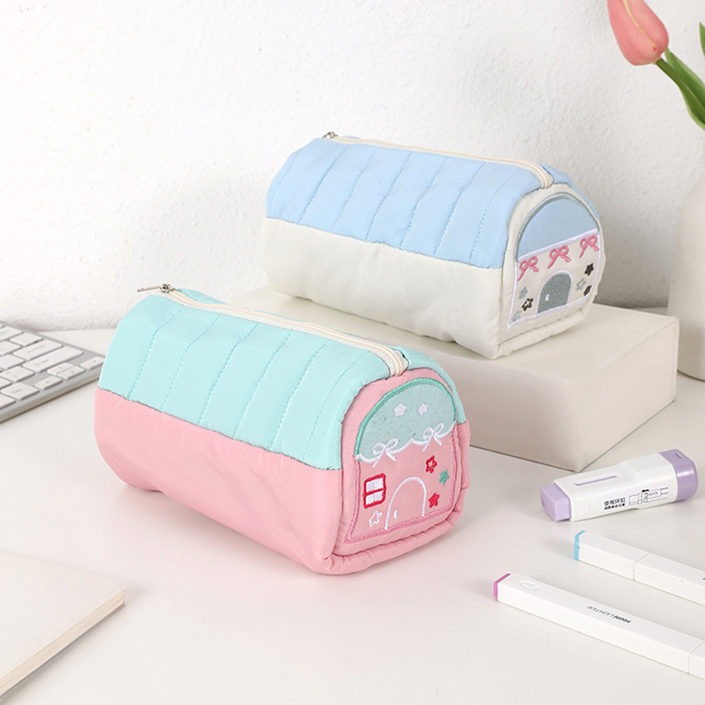 

1 piece house embroidery pattern pencil case, creative stationery pencil case and desktop storage bag, a gift for a friend