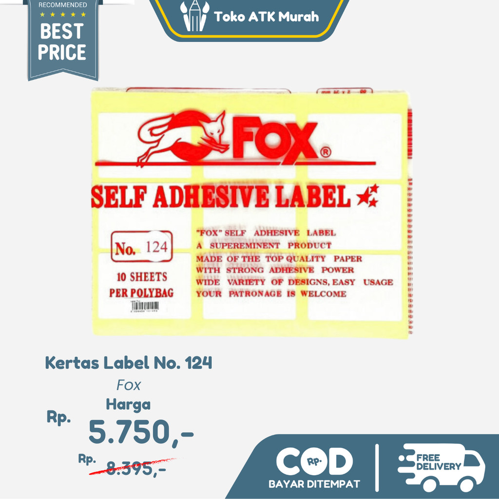 

Kertas Label Stiker Fox No. 124 uk. 40 x 57 mm - Label Putih
