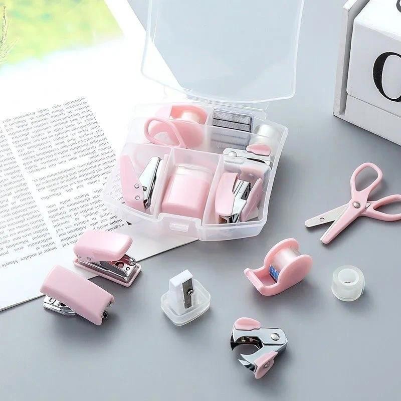 

Mini Stapler Staple Punch Hole Tape Machine Set Multifunction StationeryScrapbook Tool Box Office School Student Supplies