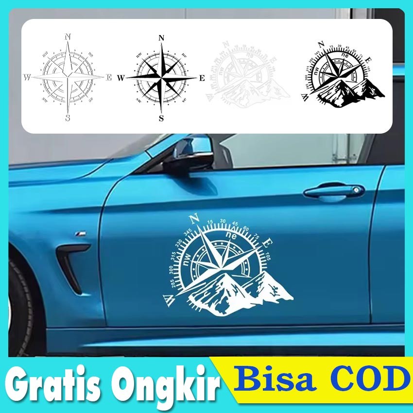 Sticker Kompas 3D Tahan Air untuk Mobil/Motor - Desain Petualangan Offroad dengan Skala Arah Mata An
