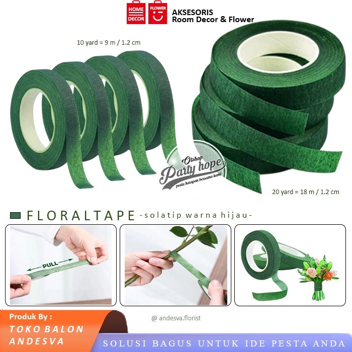 

Floral Tape Hijau / Solatip batang Daun bunga / Isolasi lem Tangkai Bunga / tape flower tankai bunga