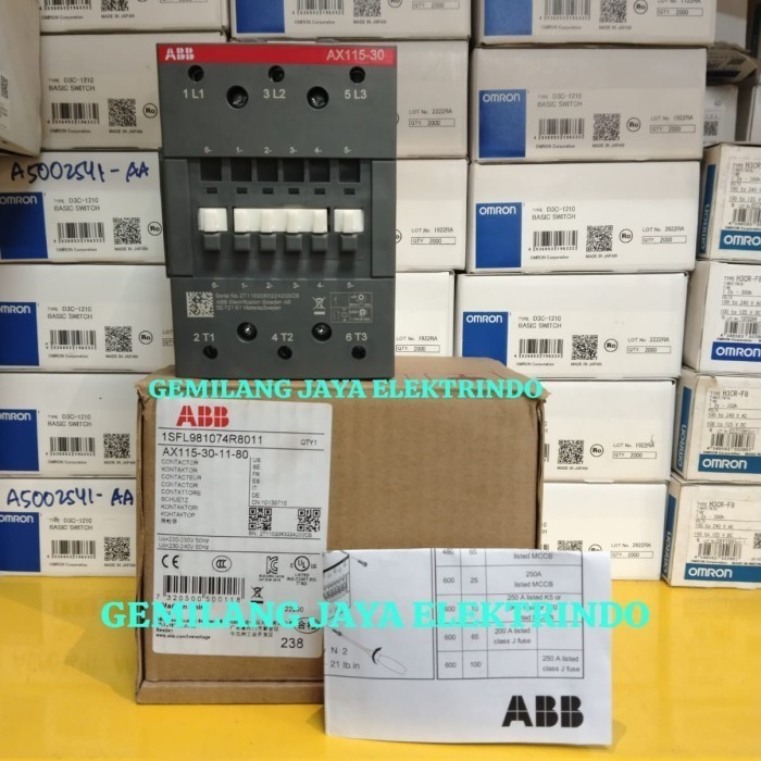 KONTAKTOR ABB AX115-30 220V 3P 160A 55KW ABB AX115-30-11-80 COIL 220V