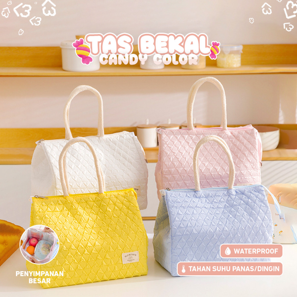Tas Bekal Candy Color Aesthetic  Candy Color Lunch Cooler Bag  Kotak Makan Anak  Cooler Bag