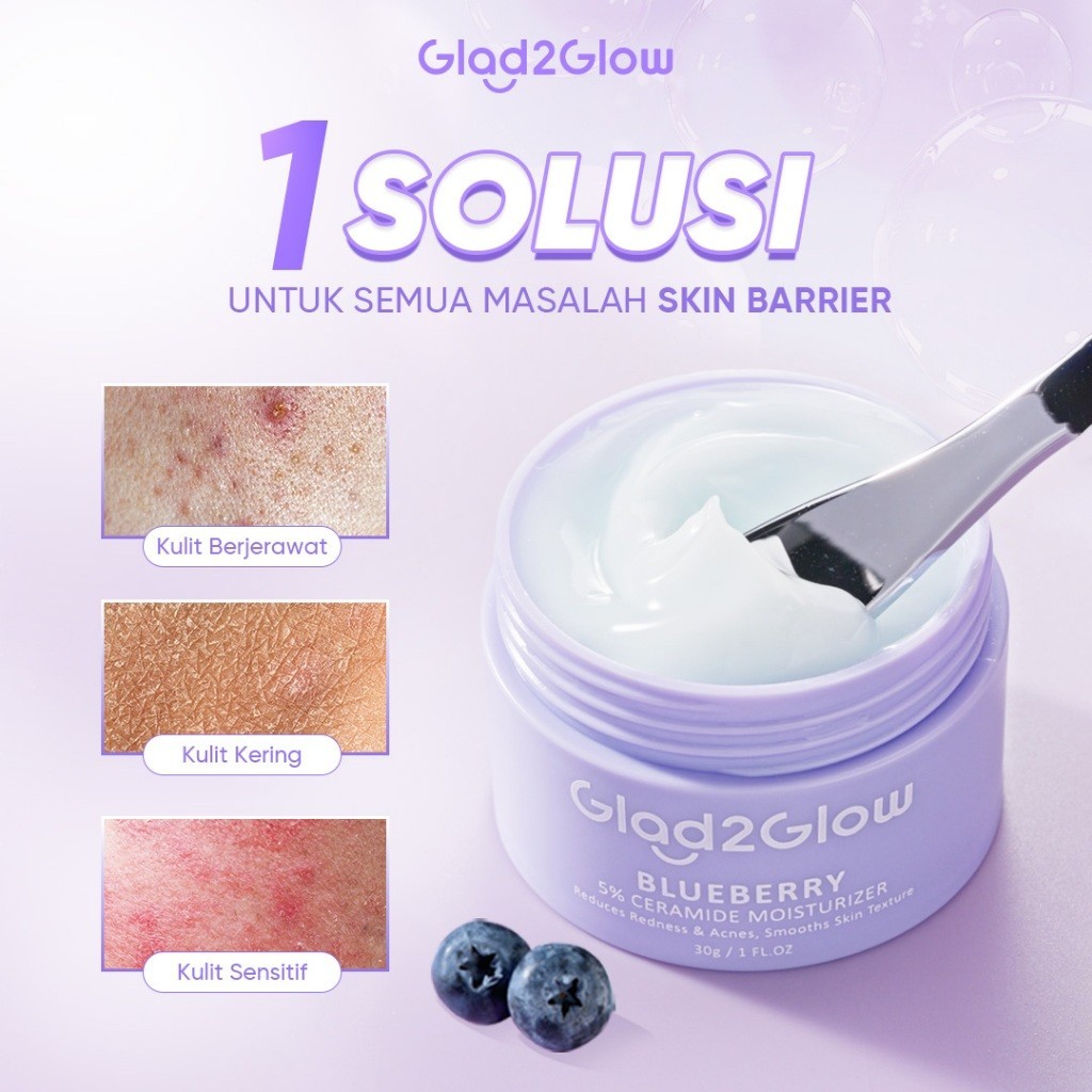 Glad2Glow Blueberry Ceramide Moisturizer 30g Glad2Glow Moisturizer Skin Barrier g2g Pelembab Wajah C