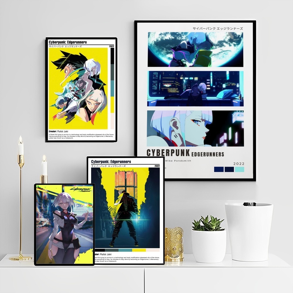 Anime C-Cyberpunk E-Edgerunners DIY Sticky Poster Waterproof Paper Sticker Coffee House Bar Stickers