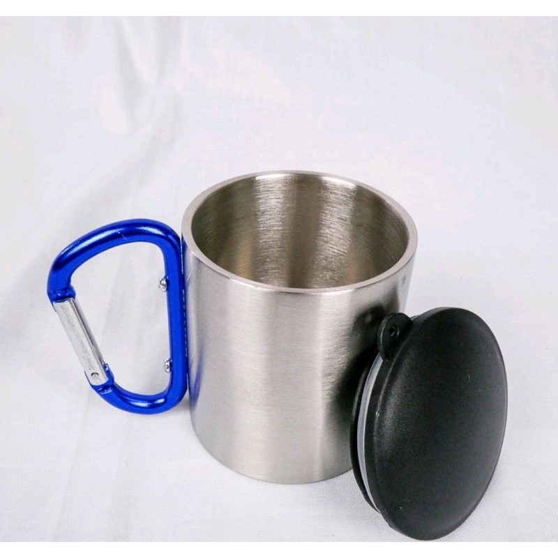 

[CoD] Gelas Cangkir Mug Carabiner Karabiner Stainless Steel Outdoor + Tutup Anti Tumpah 220 ml XX!