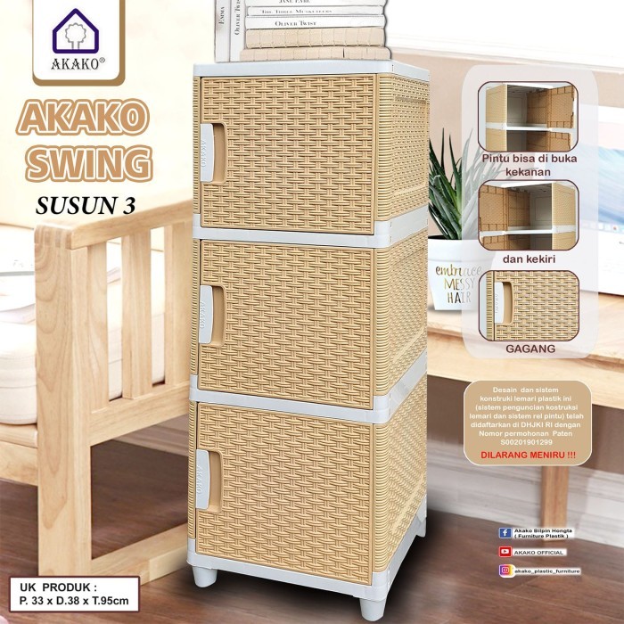 LEMARI PLASTIK AKAKO SWING 3 SUSUN / 4 SUSUN RAN SRBAGUNA ROTAN - SWING 3 SUSUN