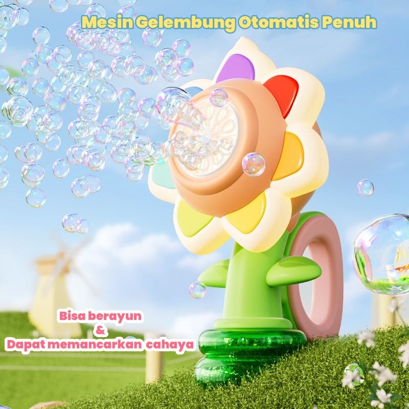 Bunga Matahari Buble Mainan Anak Mesin Bercahaya Menari Dapat Diisi Ulang Mesin Gelembung Otomatis P