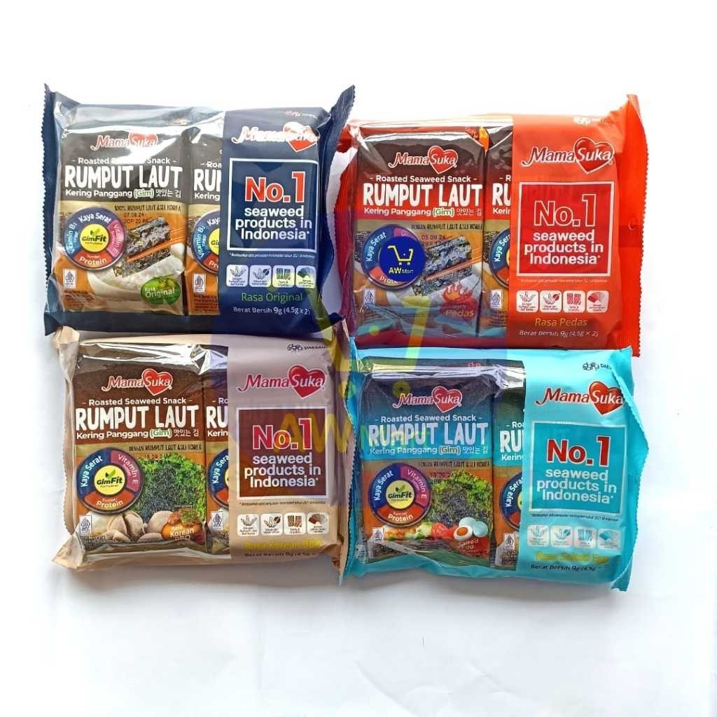 

[EXP OKT 2025] MAMA SUKA PACK ISI 2 PCS X 4.5 GRAM )- RUMPUT LAUT KERING ALL VARIAN PER PAX ISI 2 PCS X 4.5 GRAM